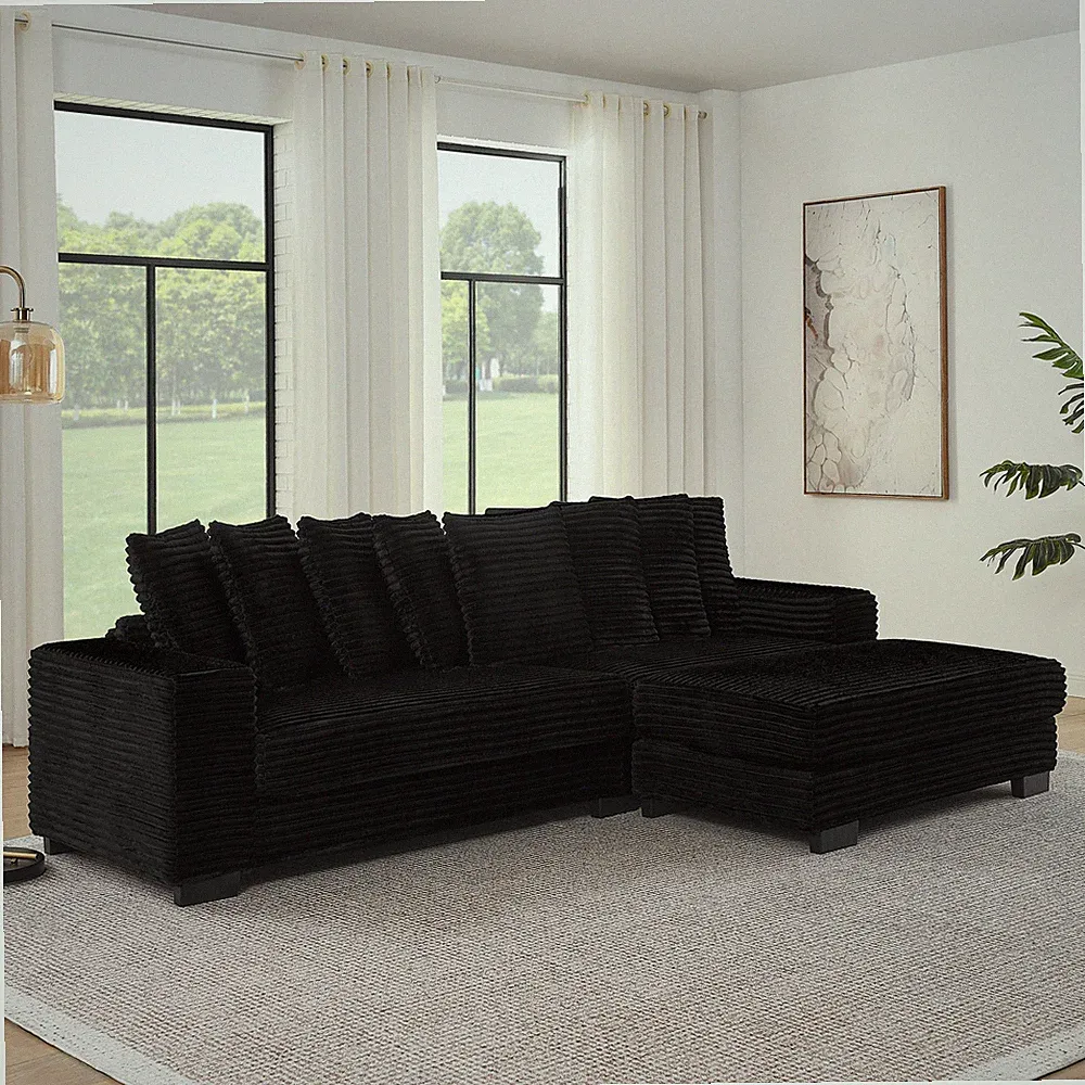 Corduroy Tufted Upholstered Sleeper Sectional Sofa, L-Shaped Modular Convertible