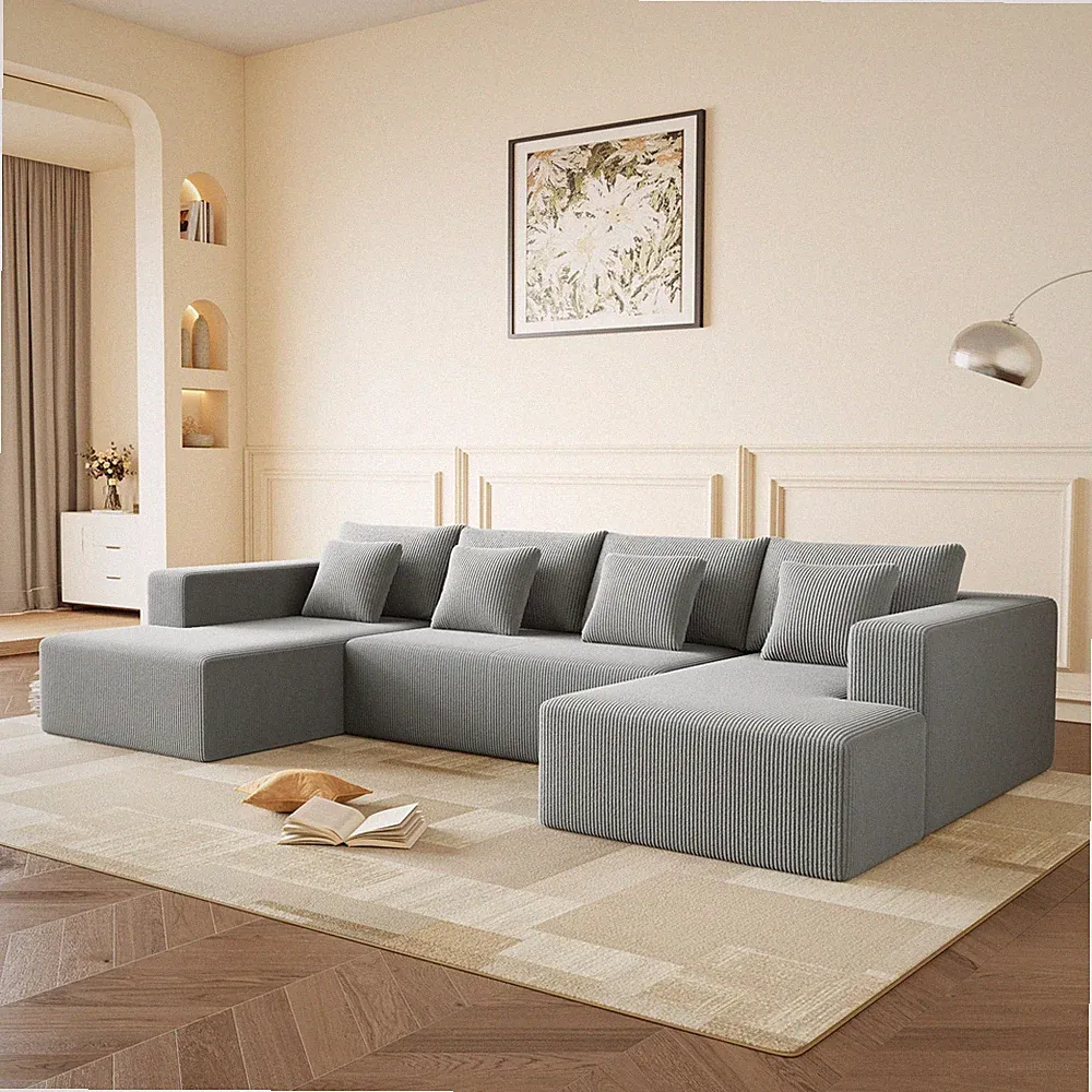 Corduroy U Shaped Sectional Sofa Couch, Reversible & Spacious, Ultimate Comfort