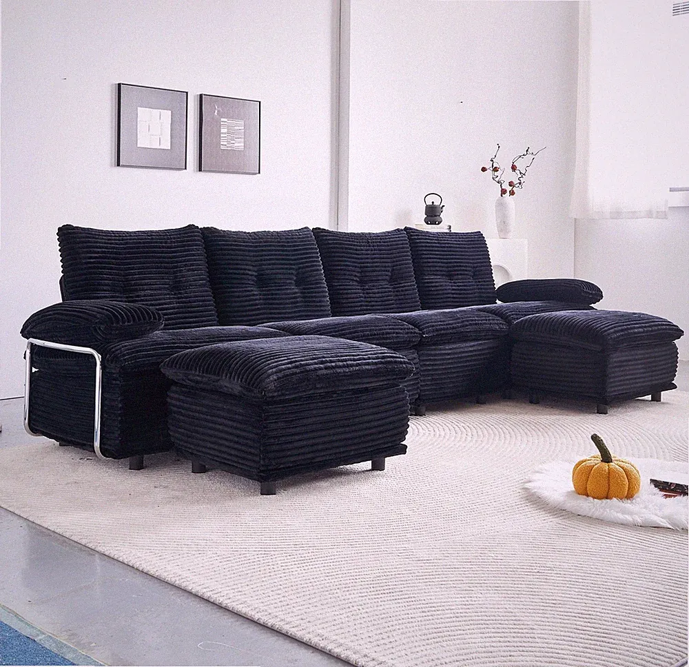 Corduroy Upholstery Material Modular Sofa For Living Room,4Seater w/2 Ottomans,B