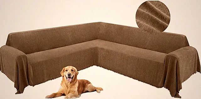 Corner Sectional Couch Covers for Dogs L Shape Sofa Cover with Tassel Chenille S