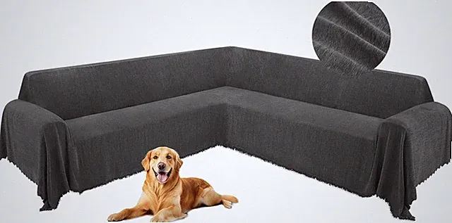 Corner Sectional Couch Covers for Dogs L Shape Sofa Cover with Tassel Chenille S