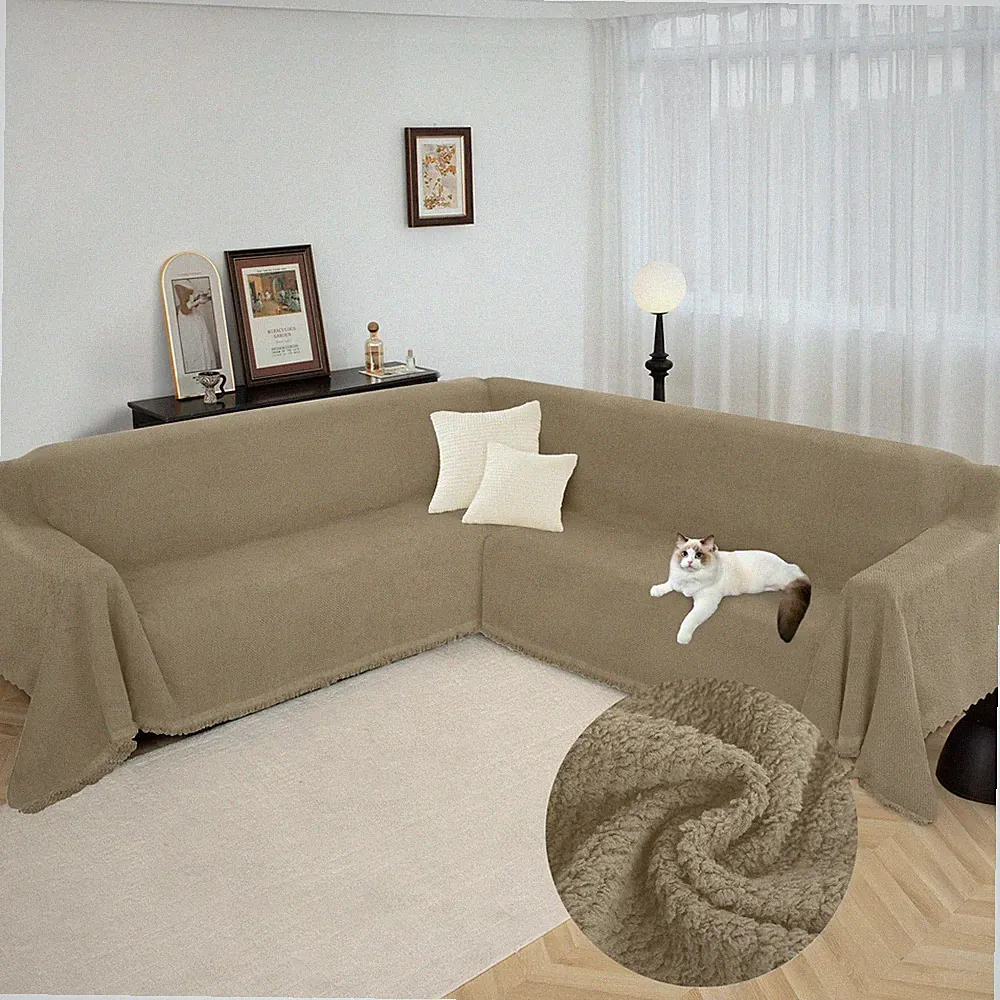 Corner Sectional Couch Covers L Shape Plush Sofa Cover with Tassel Thick Soft...