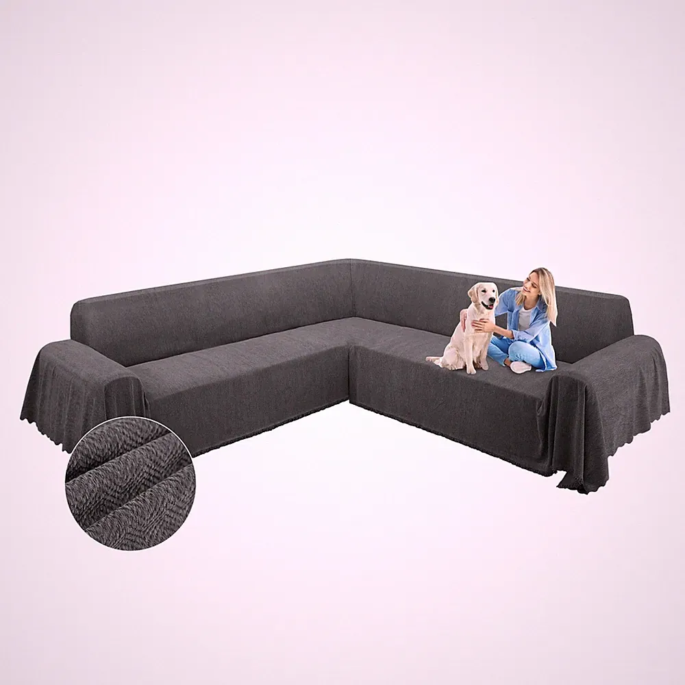 Corner Sectional Couch Covers L Shape Sofa Cover with Tassel Chenille Soft Th...