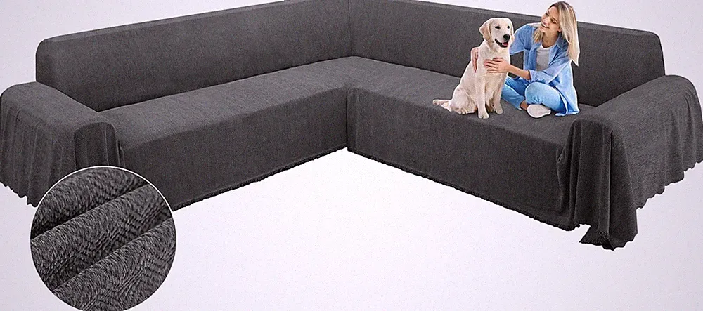 Corner Sectional Couch Covers L Shape Sofa Cover with Tassel Chenille Soft Thick