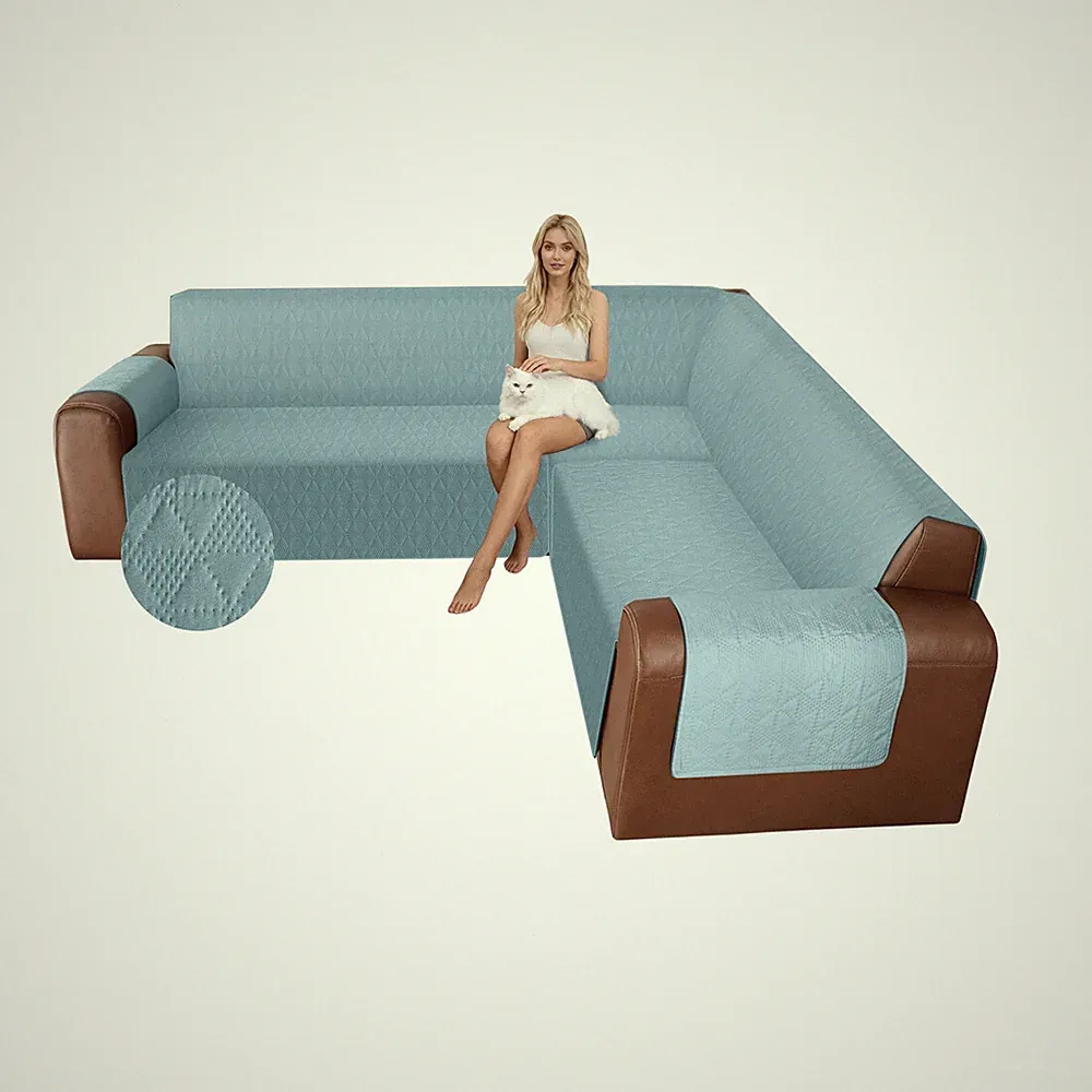 Corner Sectional Couch Covers L Shape Sofa Covers (Light Blue, Large)