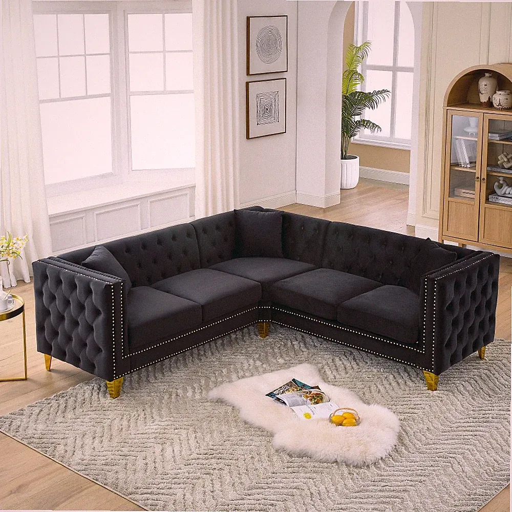 Corner Sofa, L-Shaped Sectional Couch, 5-Seater Corner Sofas with 3 Cushions