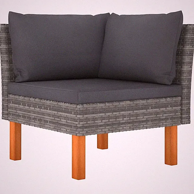 Corner Sofa Poly Rattan and Solid Eucalyptus Wood