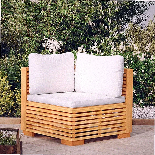 Corner Sofa Teak and Cream Solid Teak Wood, Polyester Medium