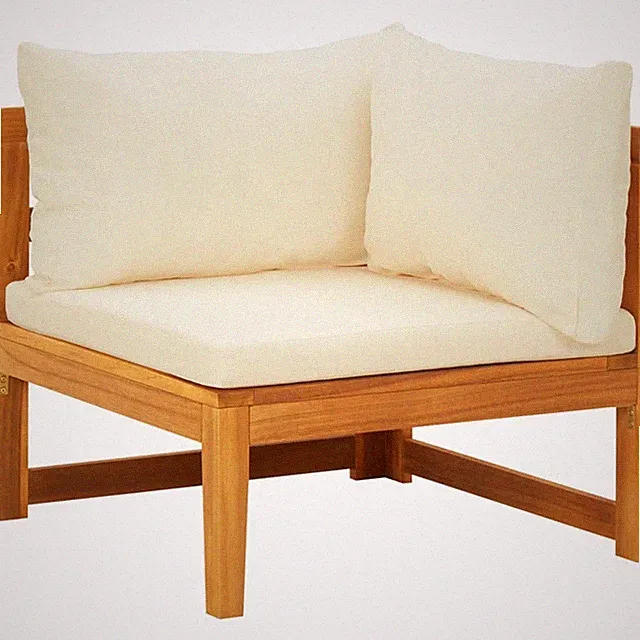 Corner Sofa with Cream White Cushions Solid Acacia Wood