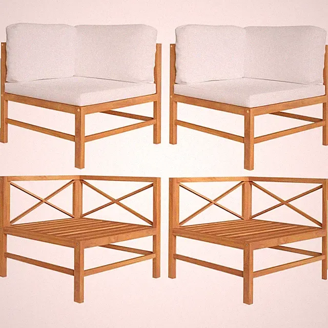 Corner Sofas 2 pcs with Cream Cushions Solid Teak Wood