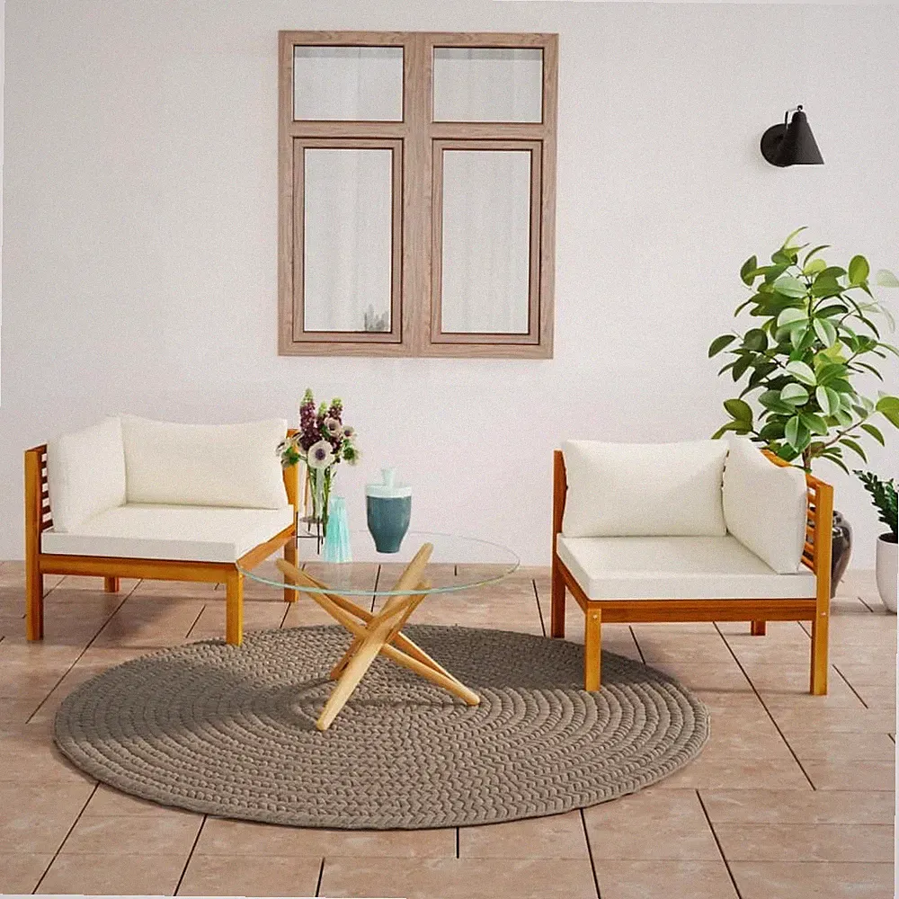 Corner Sofas 2 pcs with Cream White Cushions Solid Acacia Wood