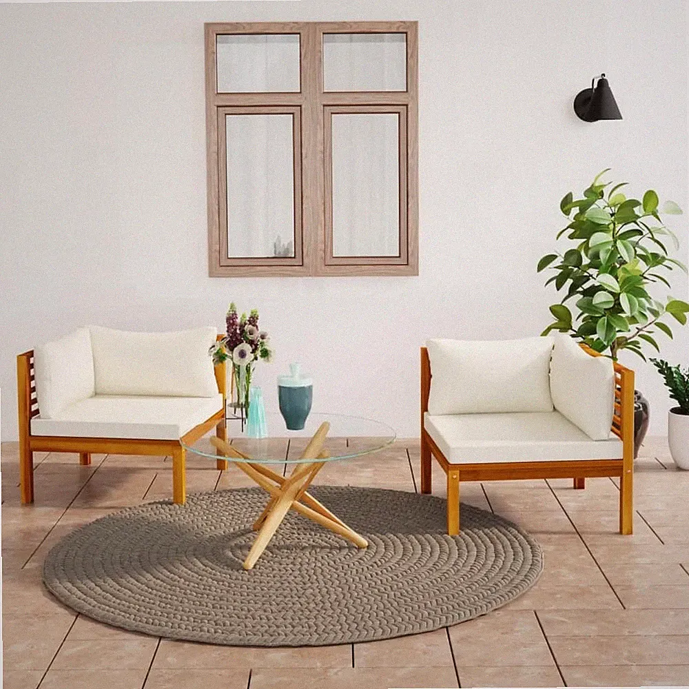 Corner Sofas 2 pcs with Cream White Cushions Solid Acacia Wood