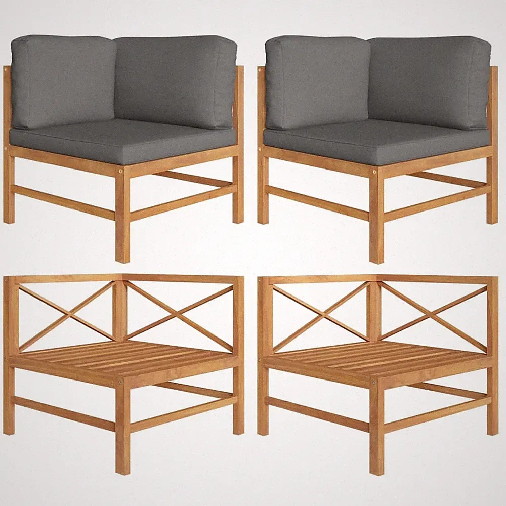 Corner Sofas 2 pcs with Dark Gray Cushions Solid Teak Wood