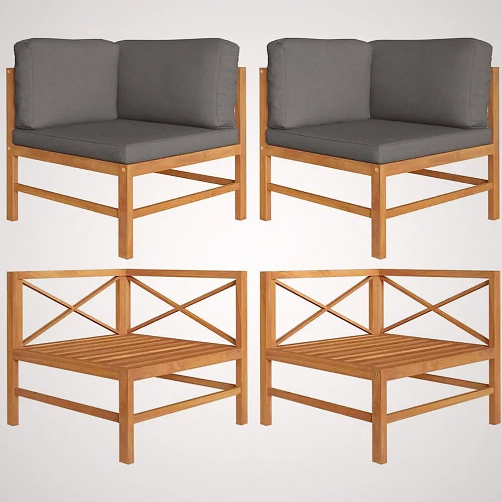 Corner Sofas 2 pcs with Dark Gray Cushions Solid Teak Wood
