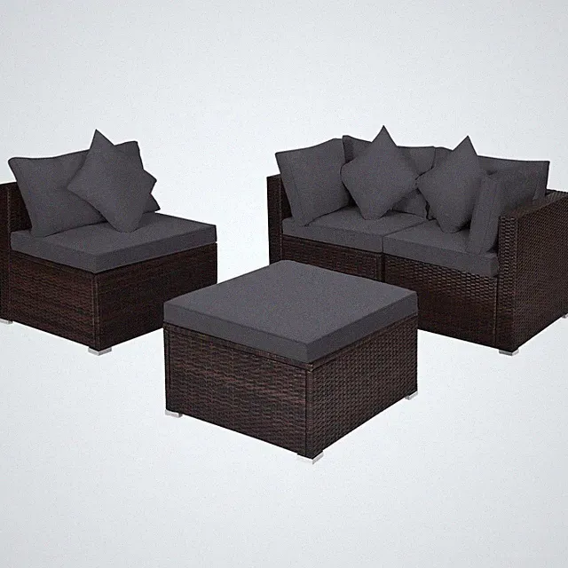Costway 4PCS Patio Rattan Furniture Set Sofa Ottoman Cushion Garden Deck Grey