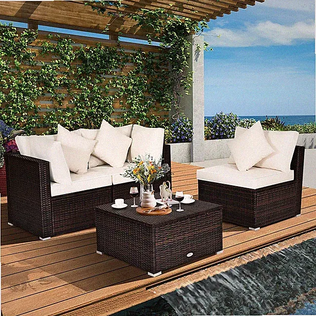 Costway 4PCS Patio Rattan Wicker Sofa Furniture Set Cushioned - 4-Piece Sets