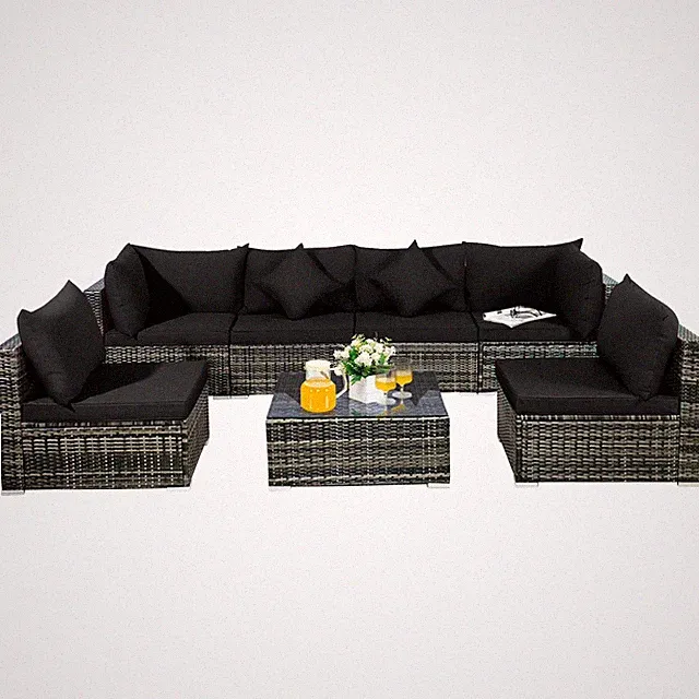 Costway 7PCS Patio Rattan Furniture Set Sectional Sofa Garden Black Cushion
