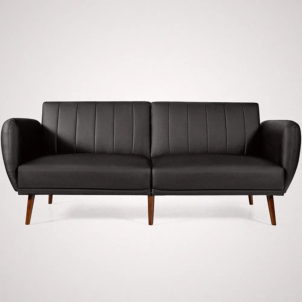 Costway Convertible Futon Sofa Bed PU Adjustable Couch Sleeper w/Wood Legs Black