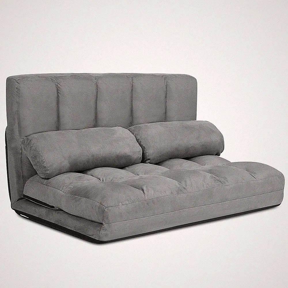 Costway Foldable Floor Sofa Bed 6-Position Adjustable Couch w/ 2 Pillows Grey