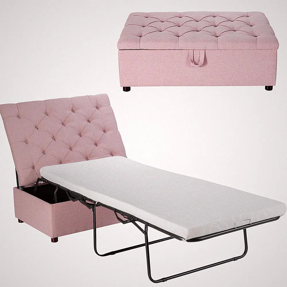 Costway Folding Ottoman Guest Bed with Mattress Convertible Sleeper Bed Pink