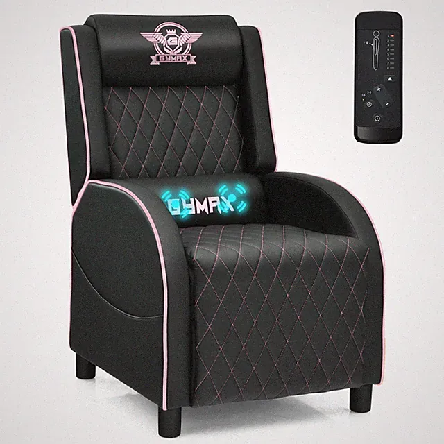 Costway Massage Gaming Recliner Chair Leather Single Sofa Home Theater Seat Pink