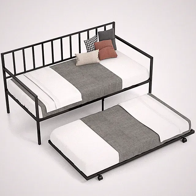 Costway Twin Metal Daybed Sofa Bed w/Trundle & Lockable Casters