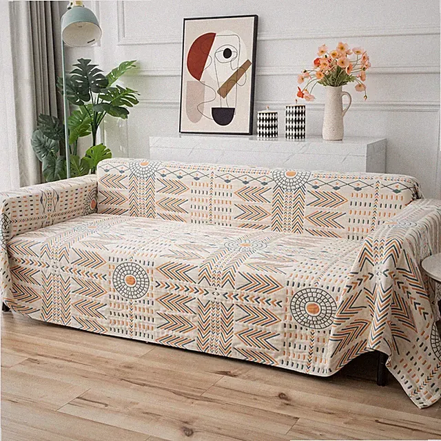 Cotton Couch Cover Washable Boho Reversible Throw Sofa Cover Geometric Jacqua...