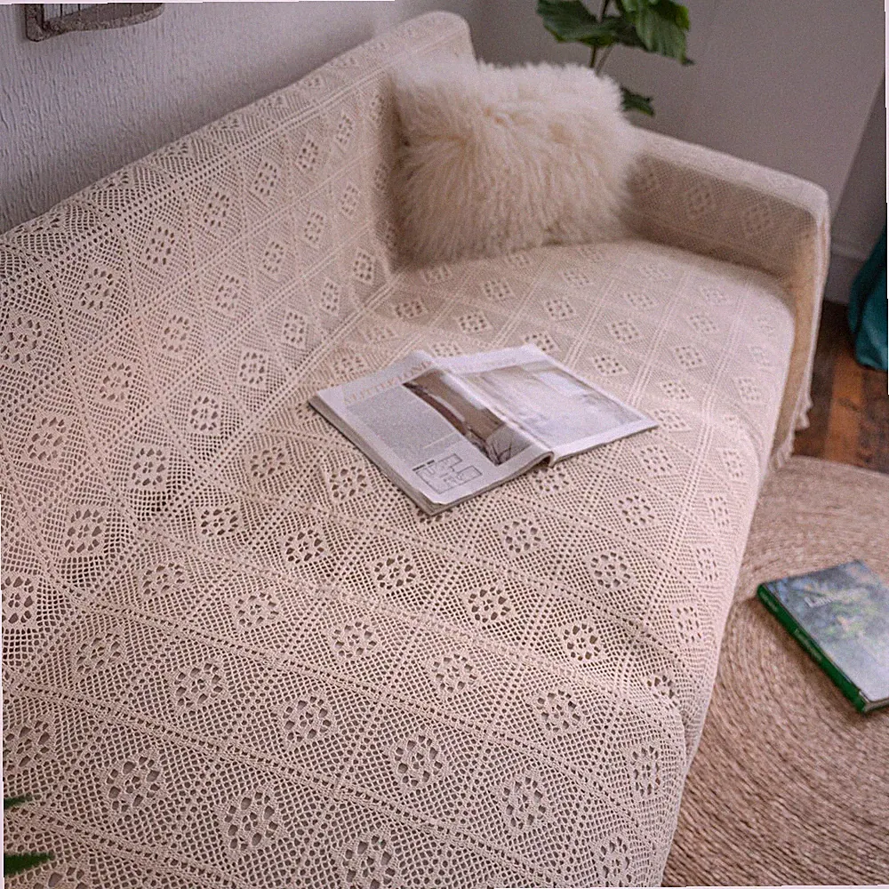 Cotton Lace Hollow Crochet Sofa Covers Lounge Settee Couch Slipcover Protector