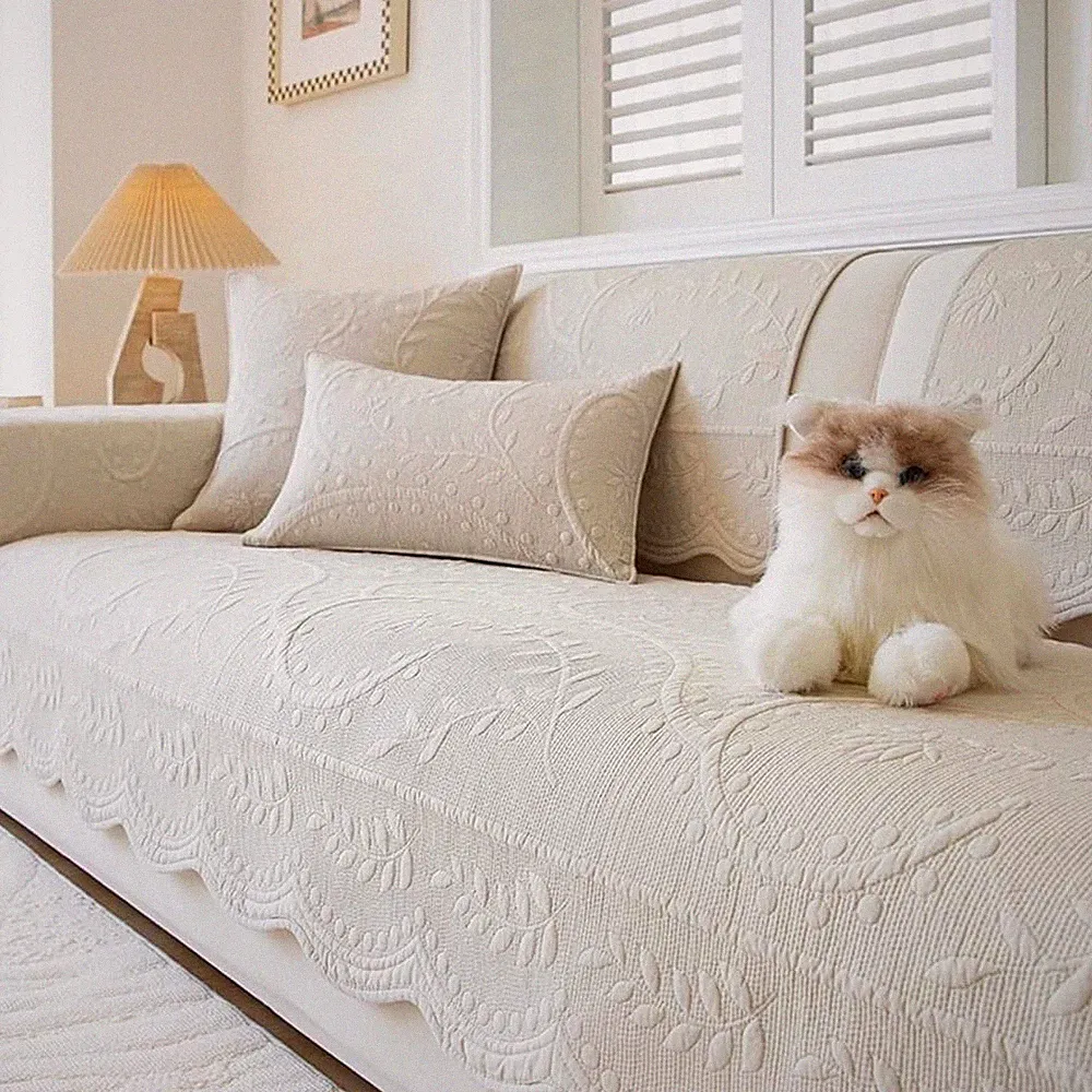 Cotton Quilted Couch Cover for Sofa Sectional Sofa Covers Washable(Beige,28"x...