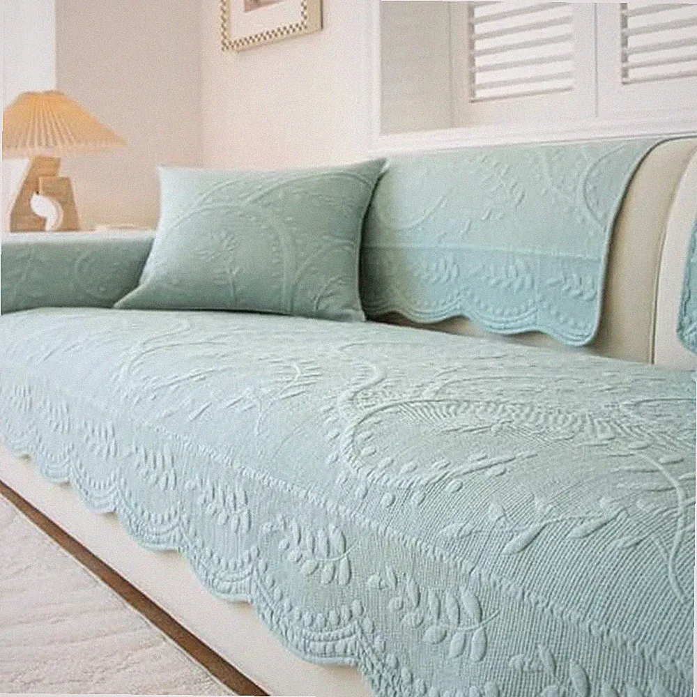 Cotton Quilted Couch Cover for Sofa Sectional Sofa Covers Washable Blue