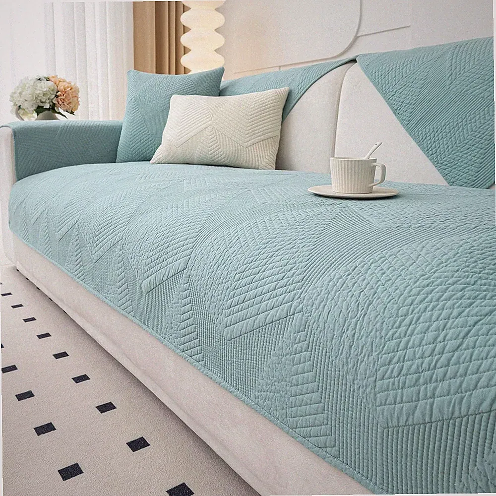 Cotton Quilted Couch Covers for Sectional Sofa (Blue,36"X36") | Geometric Washab