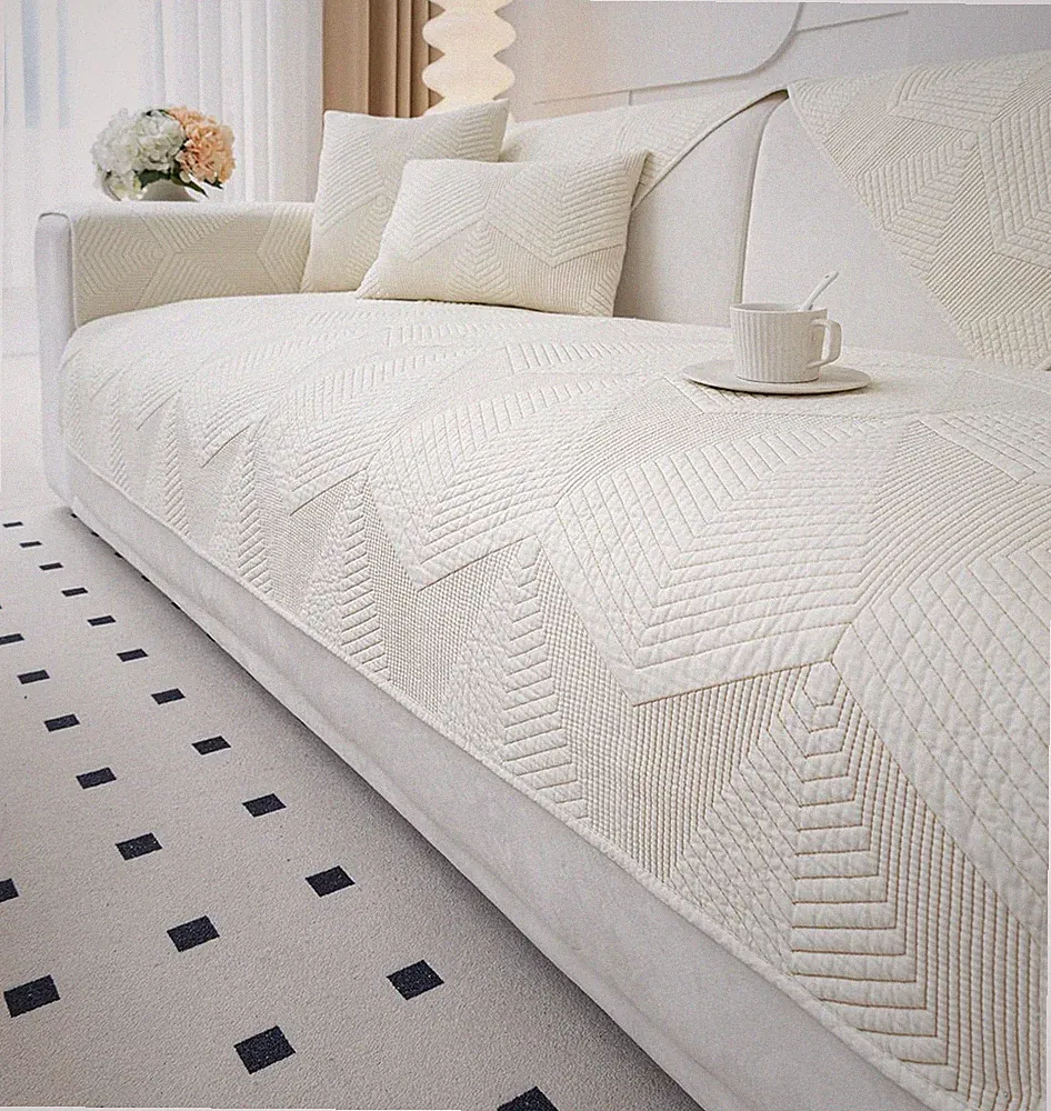 Cotton Quilted Couch Covers for Sectional Sofa (Cream,28"x28")