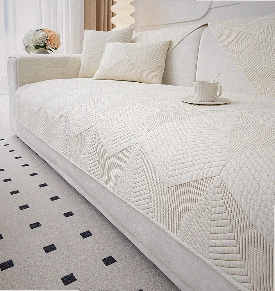 Cotton Quilted Couch Covers for Sectional Sofa (Cream,28"x28")