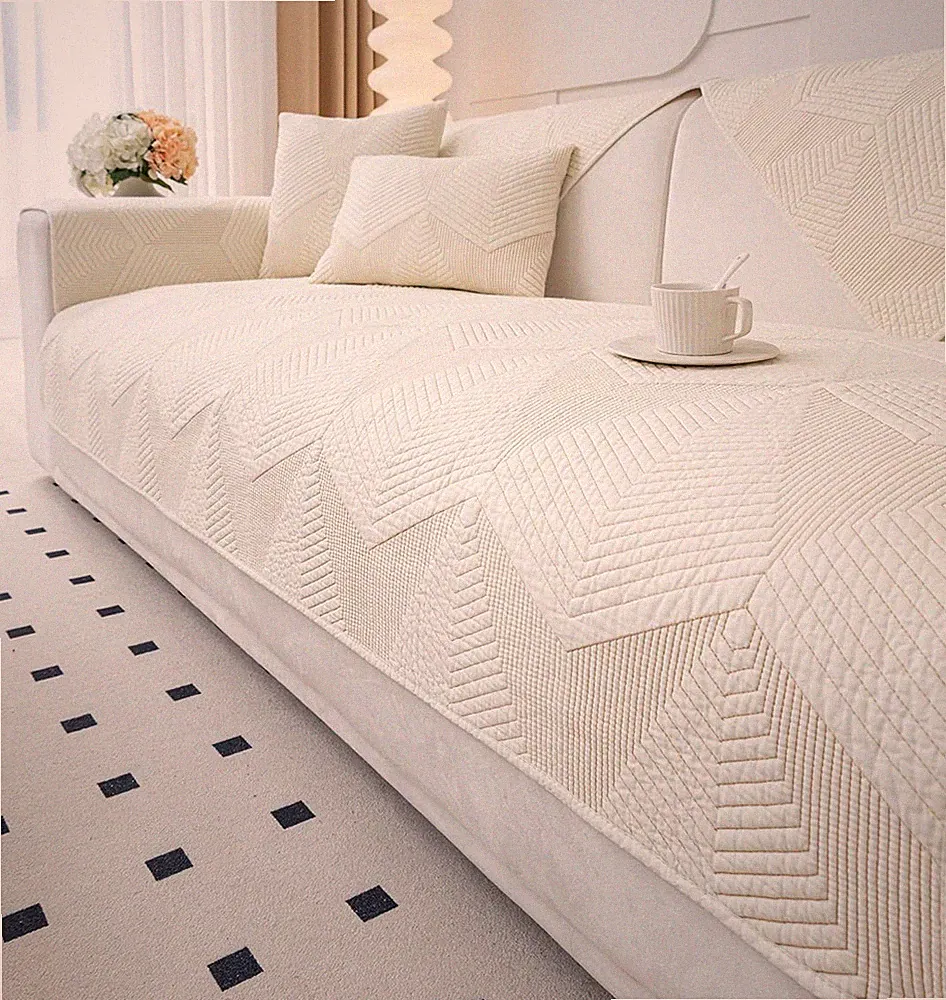 Cotton Quilted Couch Covers for Sectional Sofa (Cream,28"x28")
