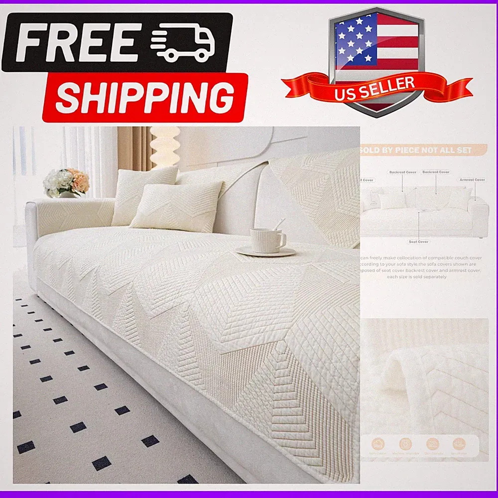 Cotton Quilted Couch Covers for Sectional Sofa Cream,28"x28" | Geometric Wash...