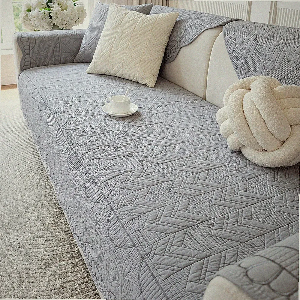 Cotton Quilted Dog Couch Cover for Sofa (04, 2PC 27.6" X 27.6") | Farmhouse Embr