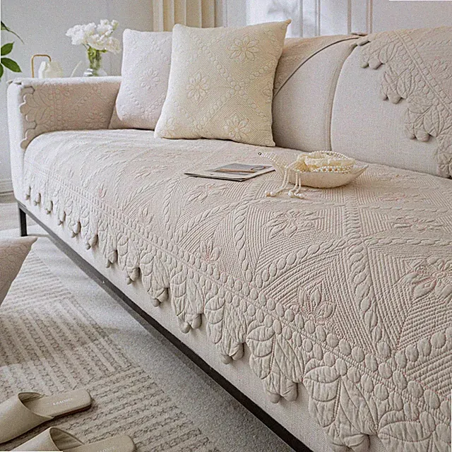 Cotton Quilted Dog Couch Cover for Sofa Farmhouse Rustic Embroidery Sectional...