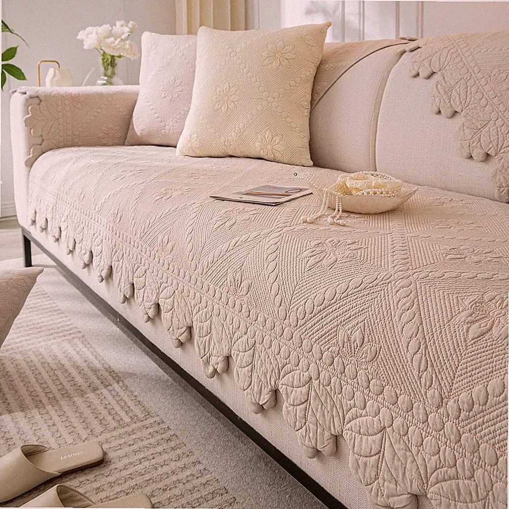 Cotton Quilted Dog Couch Cover for Sofa Farmhouse Rustic Embroidery Sectional Co