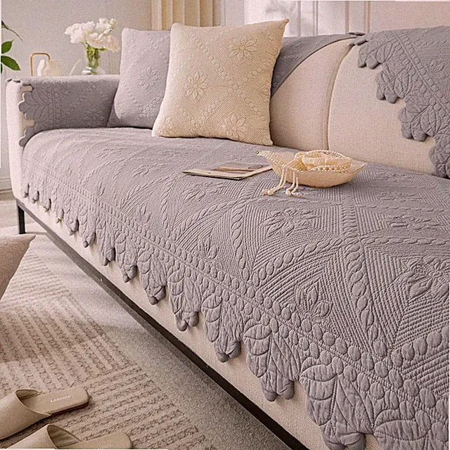 Cotton Quilted Dog Couch Cover for Sofa Farmhouse Rustic Embroidery Sectional Co