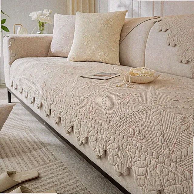 Cotton Quilted Dog Couch Cover for Sofa Farmhouse Rustic Embroidery Sectional...