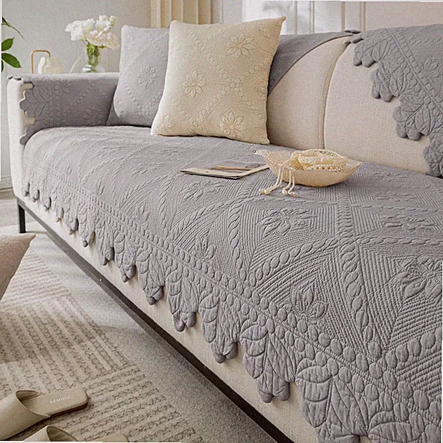 Cotton Quilted Dog Couch Cover for Sofa Farmhouse Rustic Embroidery Sectional...