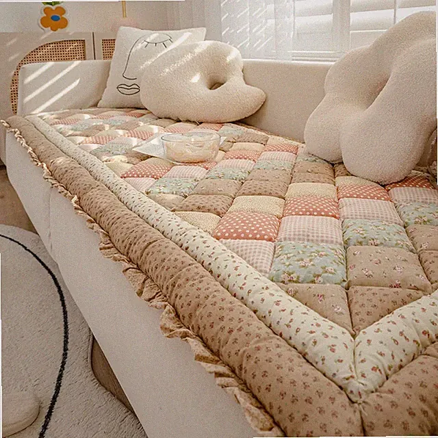 Cotton Quilted Thick Dog Couch Cover for Sofa Boho Handmade Patchwork Sofa Co...