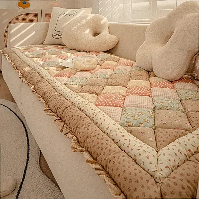 Cotton Quilted Thick Dog Couch Cover for Sofa Boho Handmade Patchwork Sofa Cover