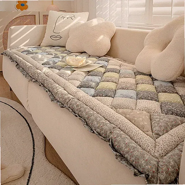 Cotton Quilted Thick Dog Couch Cover for Sofa Boho Handmade Patchwork Sofa Cover