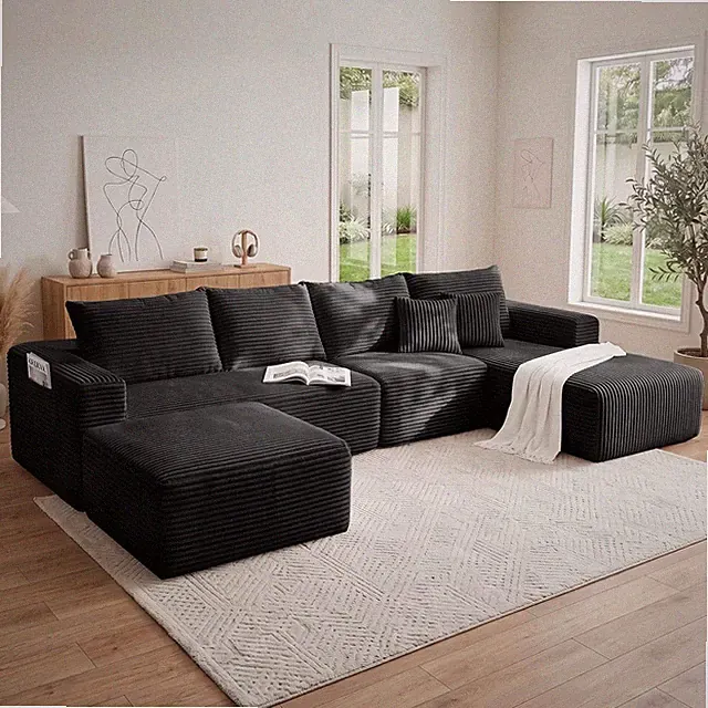 Couch ≈139" U-Shaped Sofa, Modular Sofa in Living Room Boneless Comfy Corduroy F