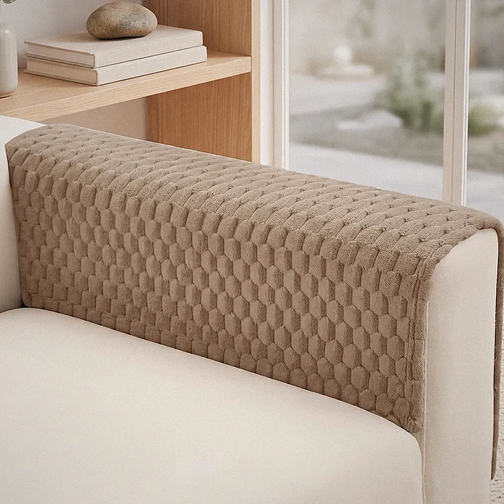 Couch Arm Covers Plush Non Slip Sofa Protector Brown 28x28in
