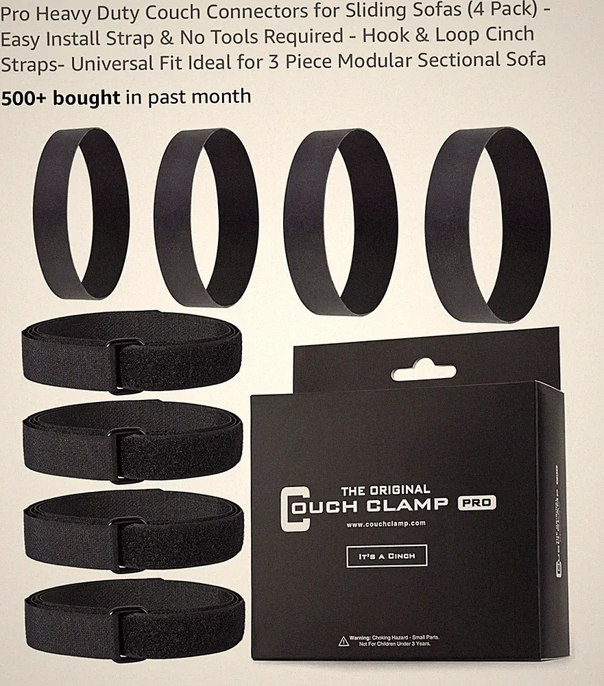 Couch Clamp PRO Non-Slip Sectional Connectors for Sliding Sofas - 4 Pack