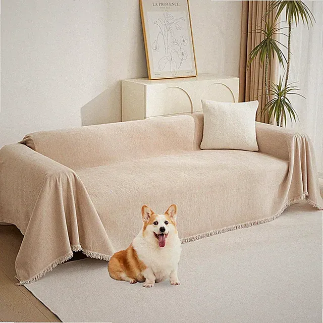 Couch Cover 2 Cushion Sofa with Tassel Chenille Sofa Covers for 2 Cushion Couch