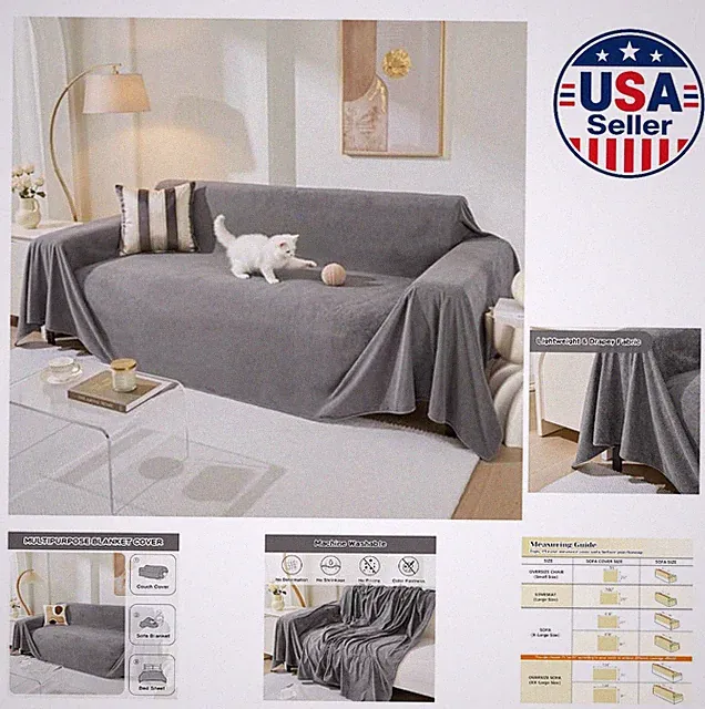Couch Cover for 3 Cushion Sofa Cat Scratch Proof Washable Protector 91x134 Grey