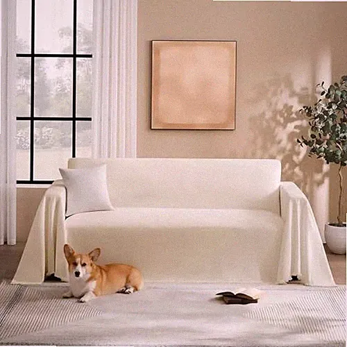 Couch Cover for Dogs Chenille Blanket Sectional 71" x 118", Beige